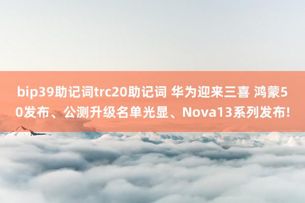 bip39助记词trc20助记词 华为迎来三喜 鸿蒙50发布、公测升级名单光显、Nova13系列发布!